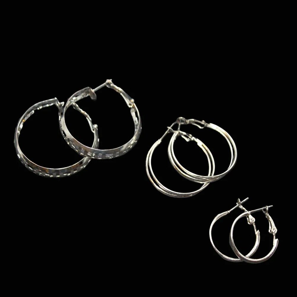 3 Silver Mini Hoop Earrings Set for Women